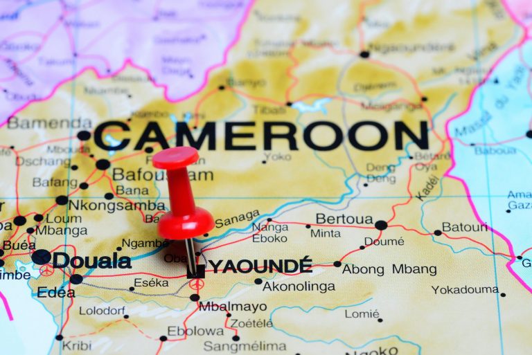 Yaounde pinned on a map of Africa